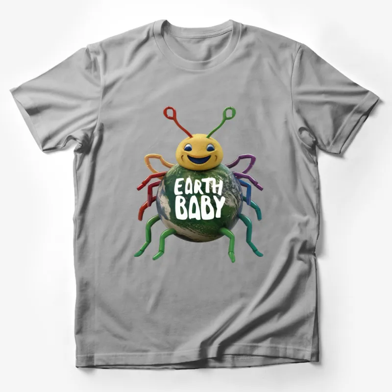 Earth Baby Cartoon Bug Planet Design, Fun Kids Universe T-Shirt, Colorful Space Apparel Male T-Shirt