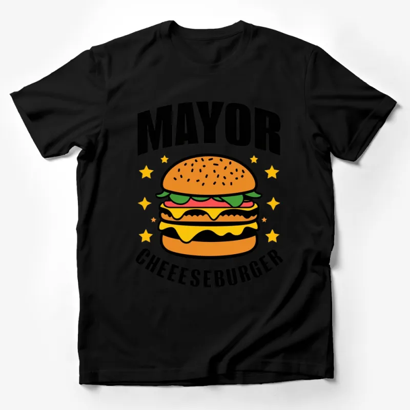 Fun Mayor Cheeseburger Graphic T-Shirt, Unisex Burger Lover Tee, Casual Streetwear, Foodie Gift Idea Male T-Shirt