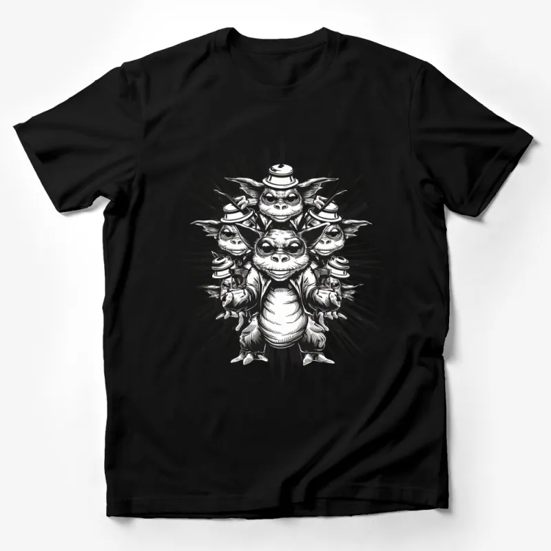 Unique Gremlin Gang Graphic T-Shirt, Cool Monochrome Cartoon Creatures Tee, Unisex Adult and Youth Sizes Available Male T-Shirt