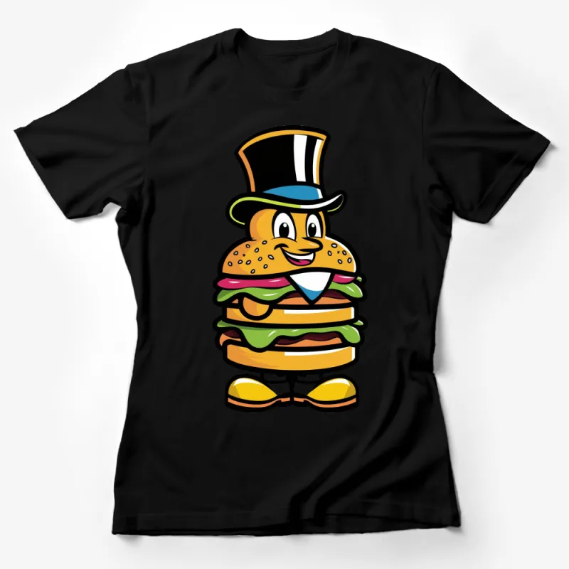 Quirky Burger Character T-Shirt, Fun Cartoon Food Shirt, Unique Graphic Tee, Casual Wear Female T-Shirt