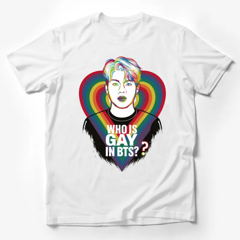 Colorful Pop Art Style LGBTQ+ Support T-Shirt, Who is Gay In BTS Rainbow Heart Male T-Shirt