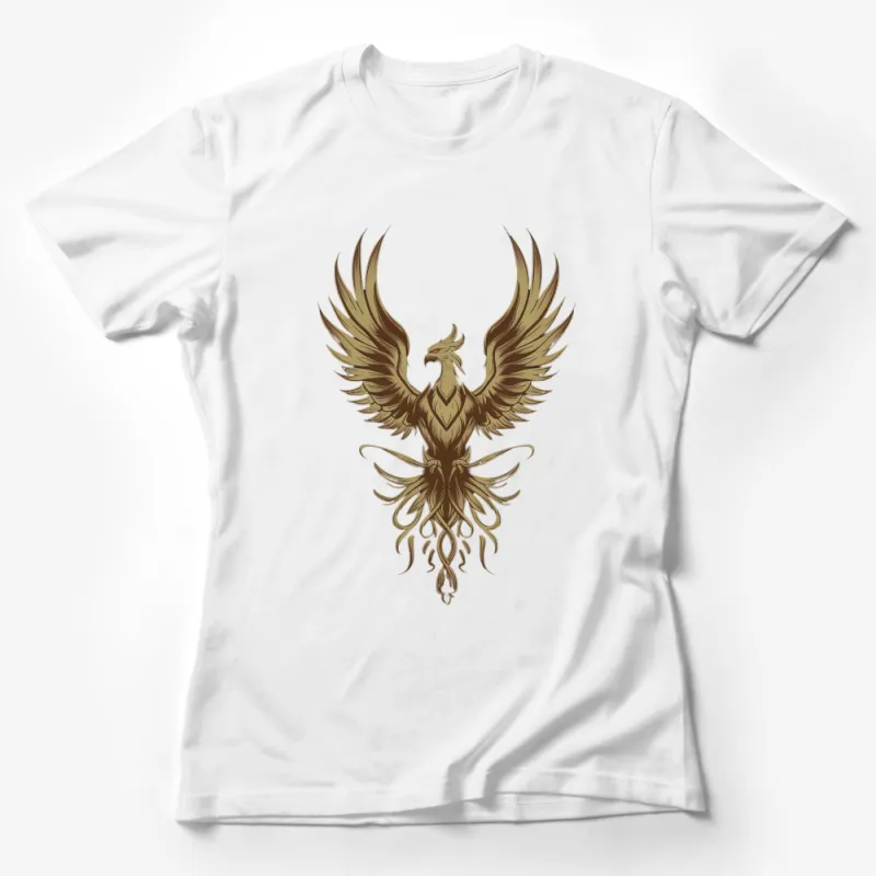 Golden Phoenix Print T-Shirt, Mythical Bird Art, Vintage Style Graphic Tee, Unisex Fashion Top Female T-Shirt