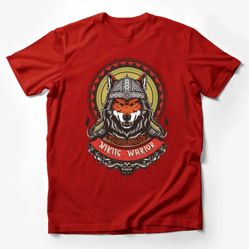 Viking Warrior Wolf Graphic T-Shirt, Norse Mythology Inspired, Bold Red and Black Tee, Unisex Male T-Shirt