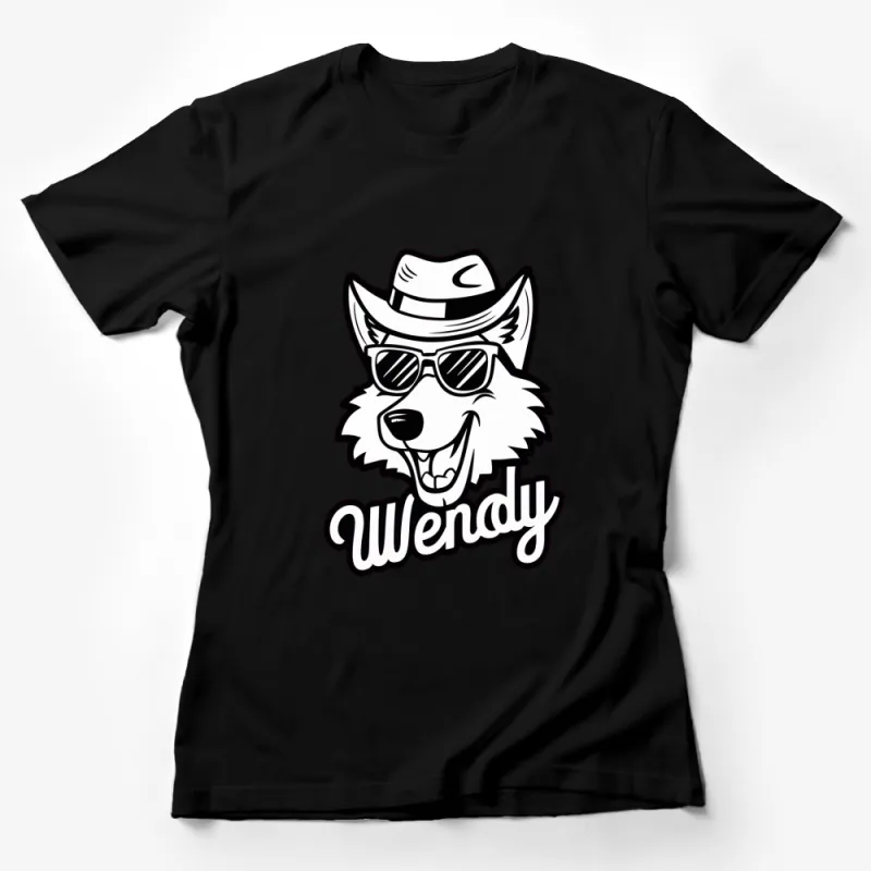 Cool Wolf T-Shirt, Hipster Wolf with Sunglasses and Hat, Black and White Graphic Tee, Unisex Female T-Shirt