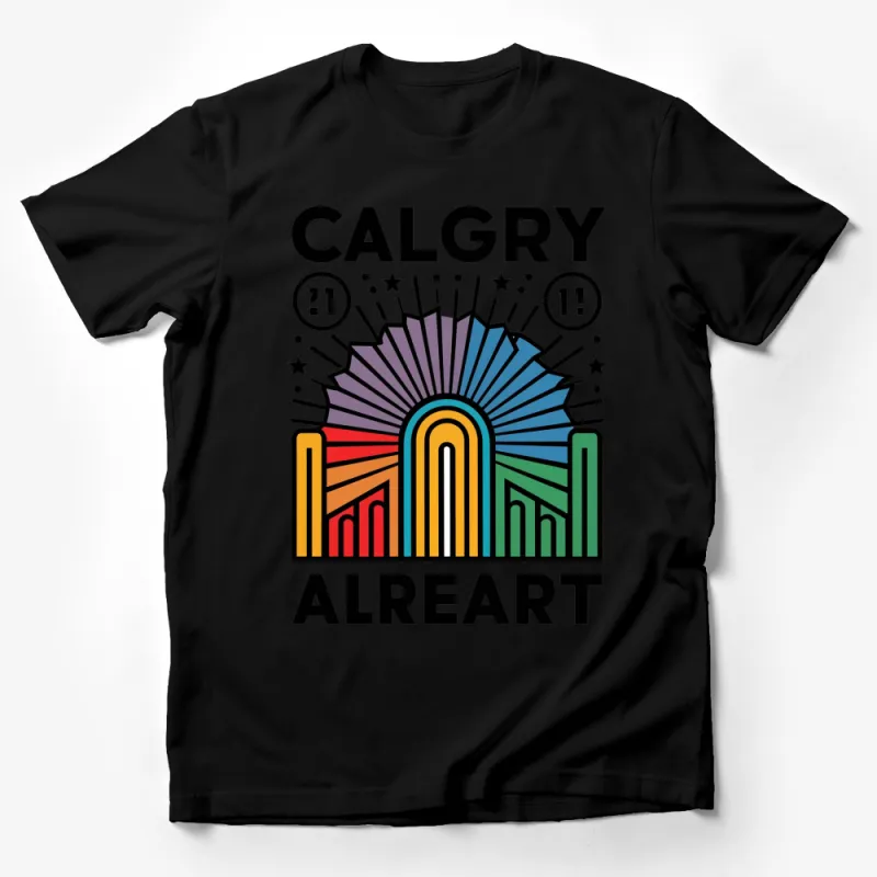 Calgary Skyline Art Graphic T-Shirt, Colorful Retro City Design, Unisex Casual Wear for All Ages Male T-Shirt