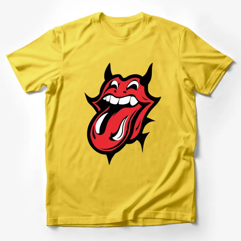 Red Devil Cartoon Face T-Shirt, Bold Graphic Print, Unisex Casual Wear, Fun Gift Idea Male T-Shirt