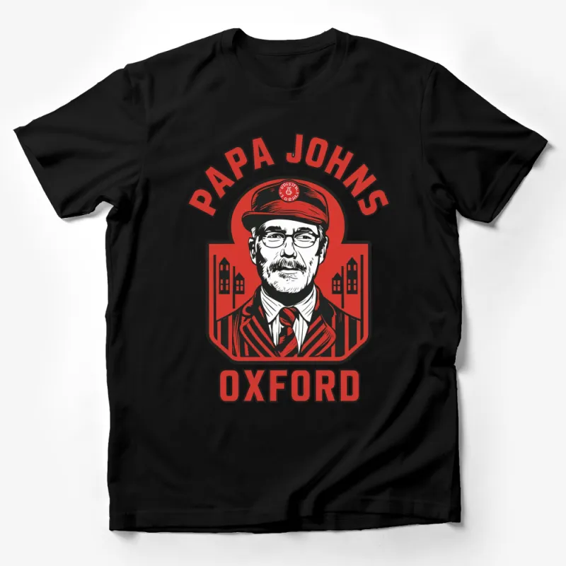 Vintage Papa John's Oxford Logo T-Shirt, Classic Red and White Tee, Unique Graphic Apparel for Men and Women Male T-Shirt