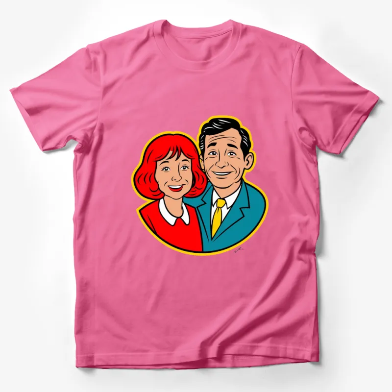 Vintage Cartoon Couple T-Shirt, Retro Style Graphic Tee, Colorful Unisex Shirt for All Ages Male T-Shirt