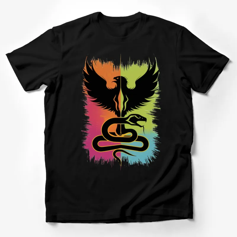 Colorful Phoenix and Snake Design T-Shirt, Vibrant Mythical Creatures Tee, Unisex Graphic Shirt Male T-Shirt