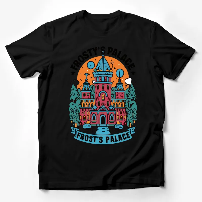 Frosty's Palace T-Shirt, Vibrant Castle Graphic Tee, Unisex Fantasy Shirt, Winter Scene Tee Male T-Shirt