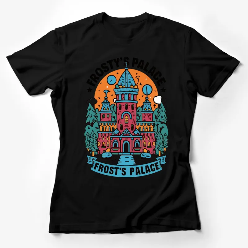 Frosty's Palace T-Shirt, Vibrant Castle Graphic Tee, Unisex Fantasy Shirt, Winter Scene Tee Female T-Shirt