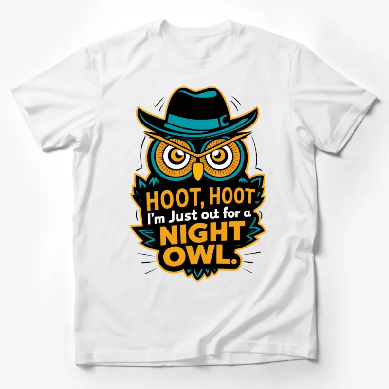 Night Owl T-Shirt, Funny Owl in Hat Graphic, Hoot Hoot, Cool Unisex Tee for Night Life Male T-Shirt