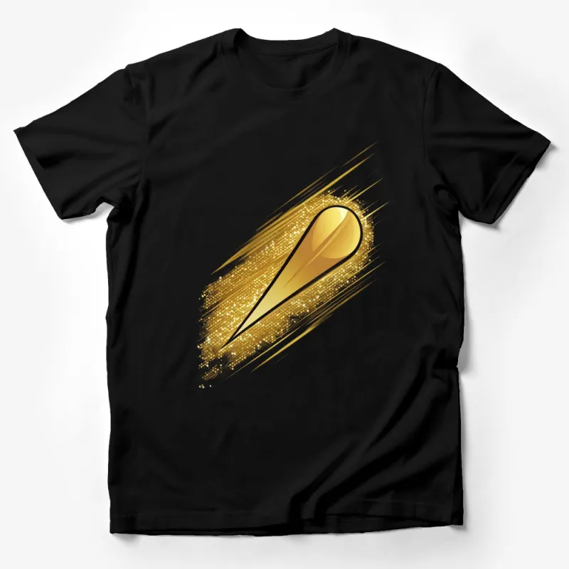 Golden Exclamation Point T-Shirt, Bold Graphic Tee, Glam Statement Fashion Top Male T-Shirt