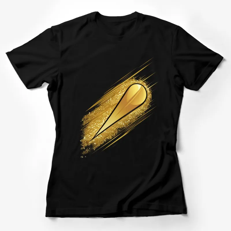 Golden Exclamation Point T-Shirt, Bold Graphic Tee, Glam Statement Fashion Top Female T-Shirt