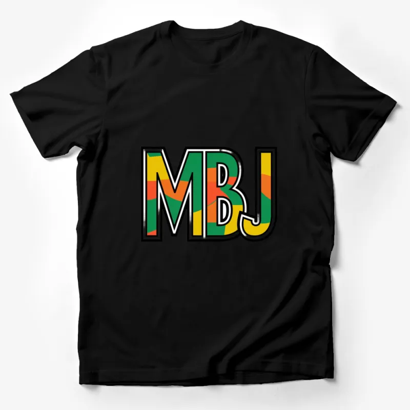 Colorful MBJ Letter Logo Unisex T-Shirt, Vibrant Graphic Tee, Casual Streetwear, Bold Typography Design Male T-Shirt