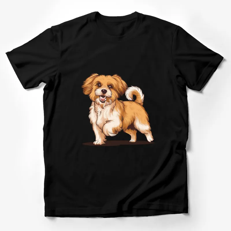 Cute Fluffy Dog Cartoon T-Shirt, Happy Smiling Pet Illustration Tee, Unisex Graphic Shirt for Dog Lovers Male T-Shirt