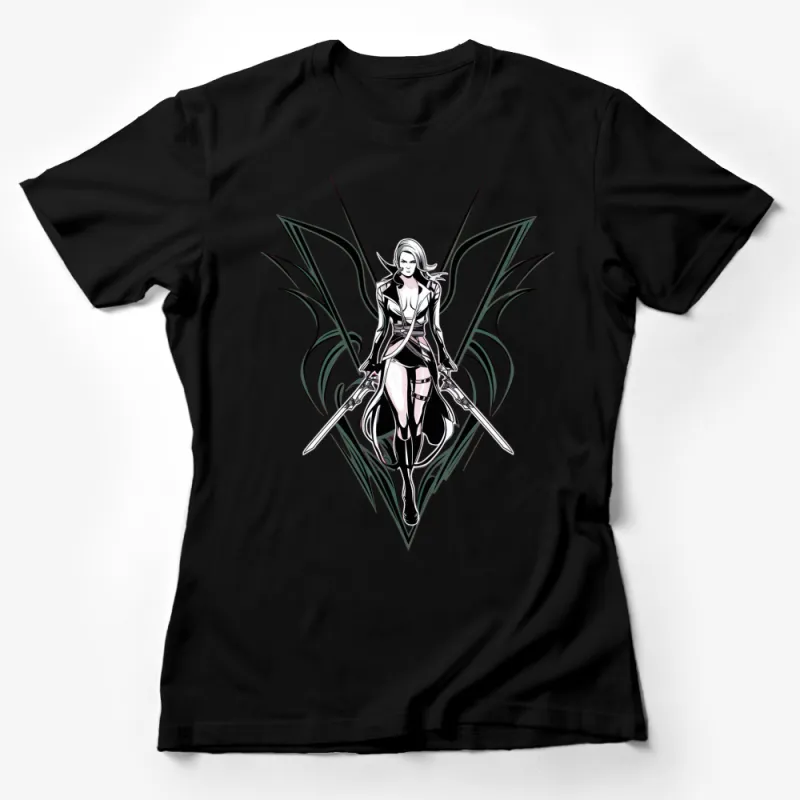 Warrior Woman Graphic T-Shirt, Stylish Female Fighter Illustration, Bold Fantasy Art Tee, Unique Gift Female T-Shirt