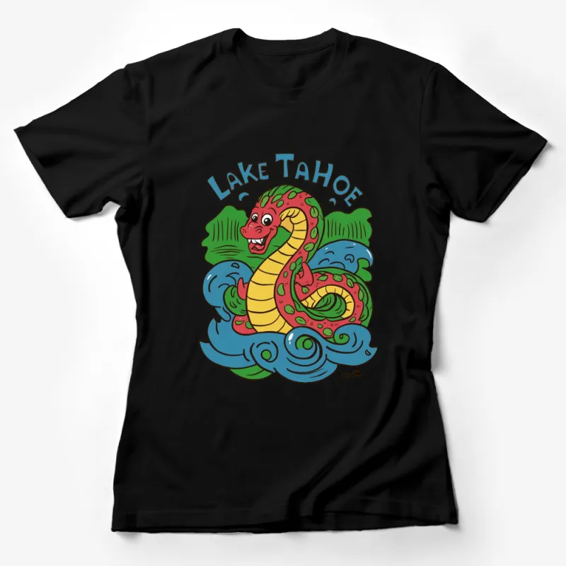 Lake Tahoe Cartoon Sea Monster T-Shirt, Colorful Nessie Graphic Tee, Unisex Travel Souvenir Shirt Female T-Shirt