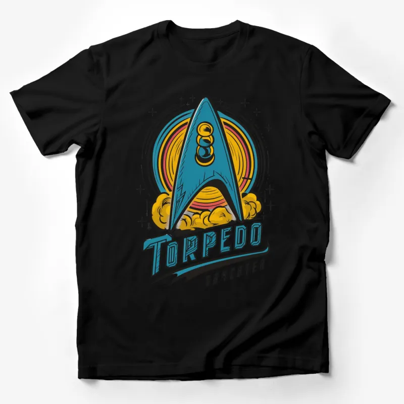 Retro Torpedo Graphic T-Shirt, Vintage Rocket Design, Sci-Fi Inspired Casual Wear, Unisex Tee Male T-Shirt