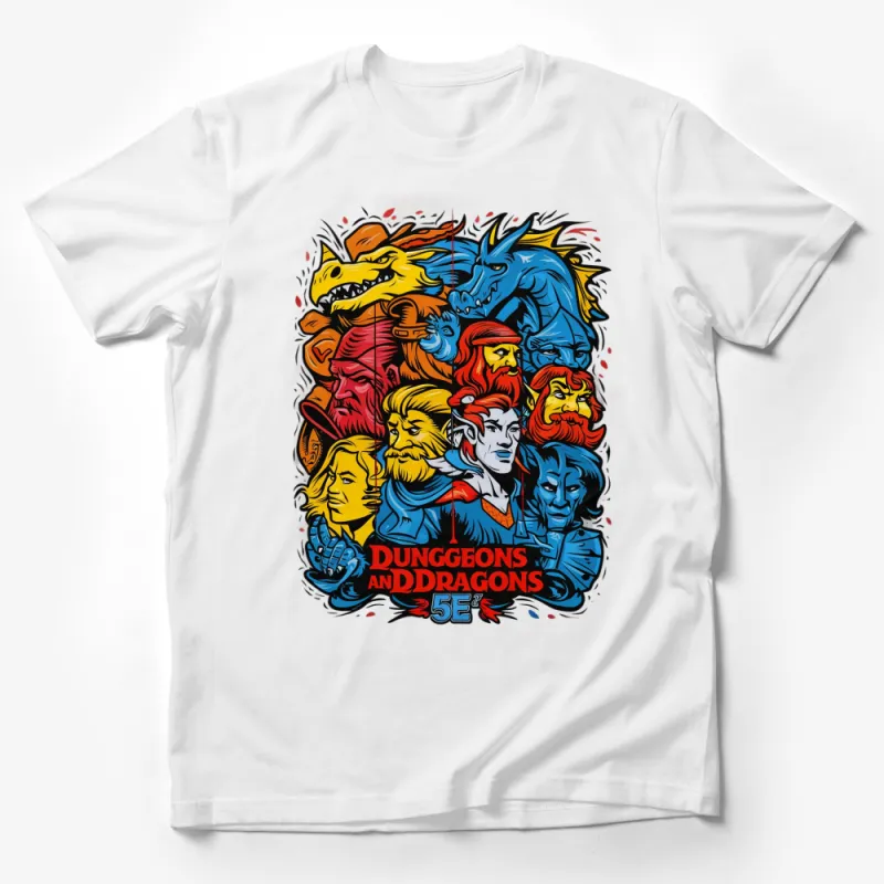 Colorful Dungeons and Dragons 5E Inspired T-Shirt, Fantasy RPG Game Fan Art Tee, Unisex Male T-Shirt