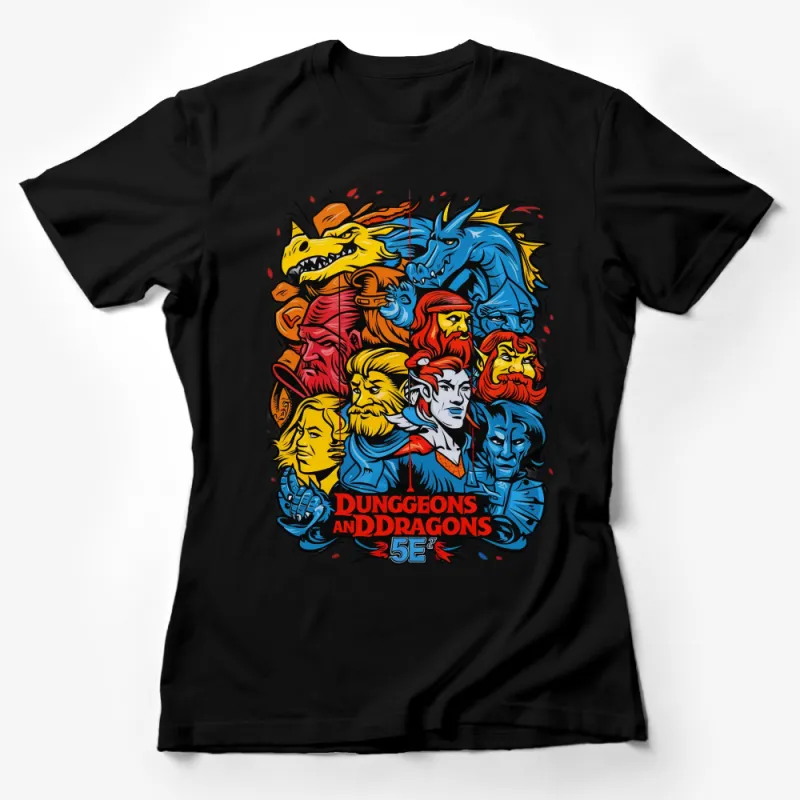 Colorful Dungeons and Dragons 5E Inspired T-Shirt, Fantasy RPG Game Fan Art Tee, Unisex Female T-Shirt