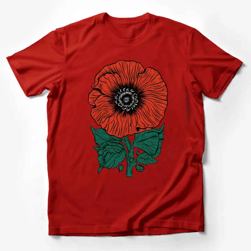 Vintage Red Poppy Flower Graphic T-Shirt, Botanical Art Tee, Nature Lover Gift, Floral Print Shirt Male T-Shirt