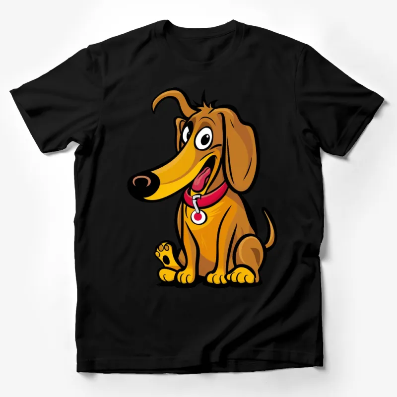 Cute Cartoon Dachshund Dog T-Shirt, Bright Orange Puppy Tee, Fun Animal Kids and Adults Shirt Male T-Shirt