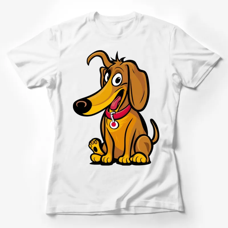 Cute Cartoon Dachshund Dog T-Shirt, Bright Orange Puppy Tee, Fun Animal Kids and Adults Shirt Female T-Shirt