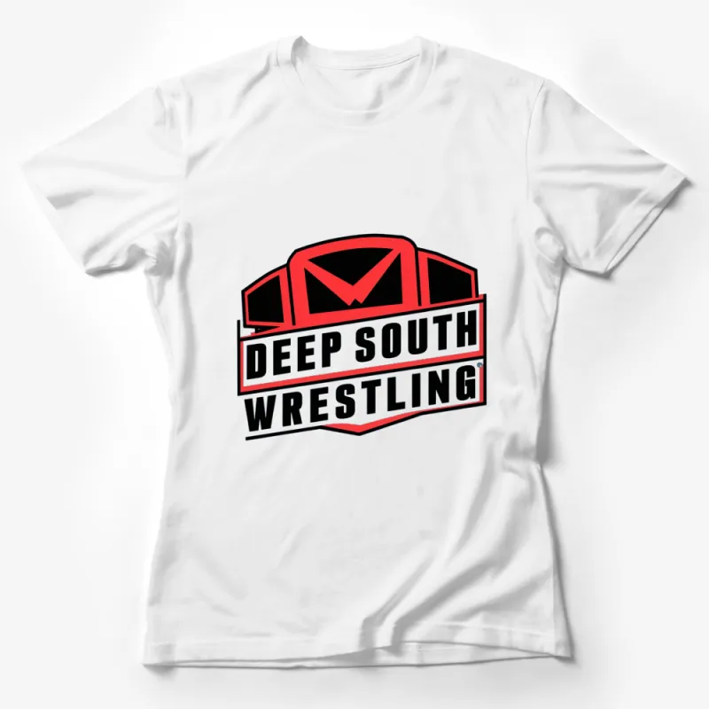 Deep South Wrestling Logo T-Shirt, Bold Red and Black Design, Sports Fan Apparel Female T-Shirt