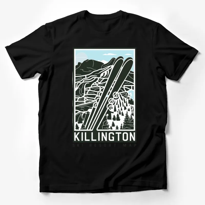 Killington Ski Resort Map Graphic T-Shirt, Vintage Style Winter Sports Tee, Ski Lover Gift Male T-Shirt