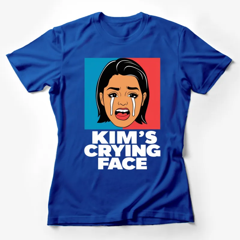 Pop Art Crying Face T-Shirt, Kim's Emotional Expression, Bold Colors, Unisex Female T-Shirt