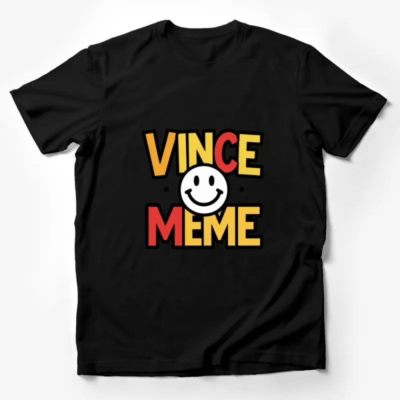 Vince Meme Smiley Face Graphic T-Shirt, Cool Retro Bold Text Design Tee Male T-Shirt