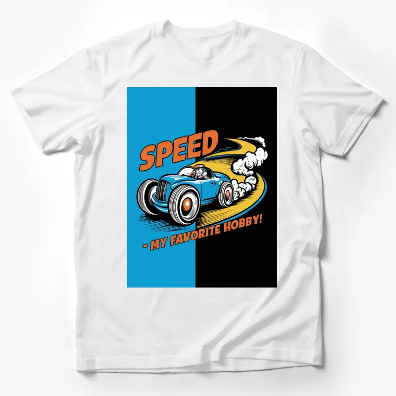 Vintage Car T-Shirt, Speed My Favorite Hobby, Retro Racing Tee, Gift for Car Lovers, Blue and Black Male T-Shirt