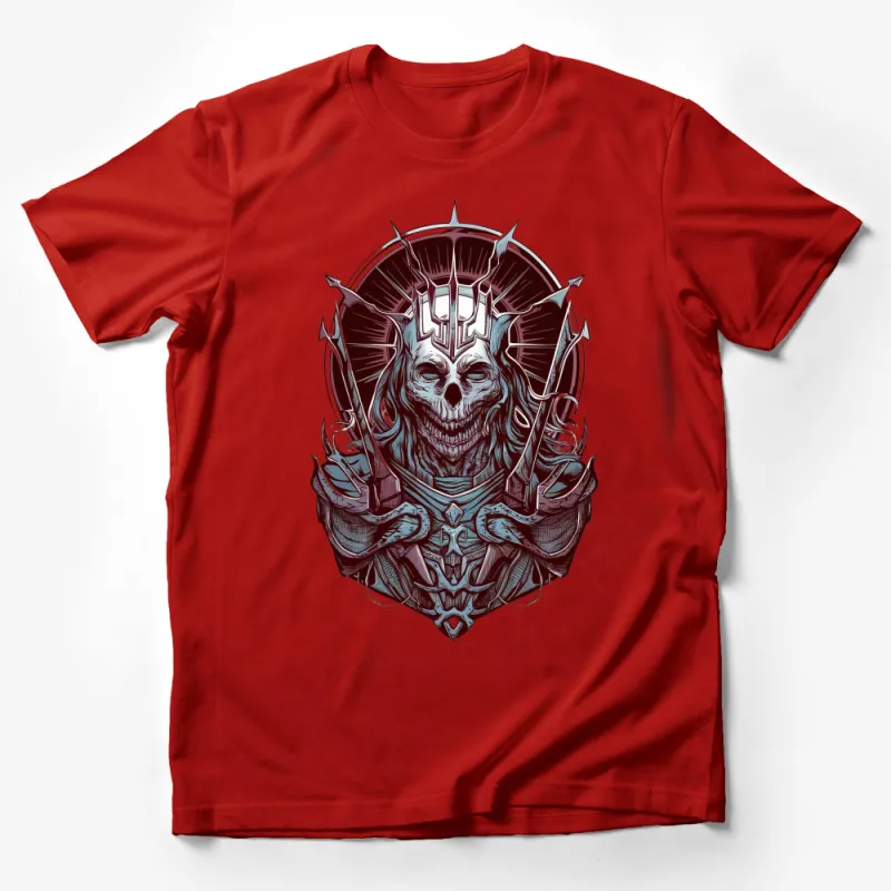 Gothic Skull T-Shirt with Crown and Swords, Fantasy Art Tee, Unisex Graphic Shirt, Dark Fashion Apparel Male T-Shirt