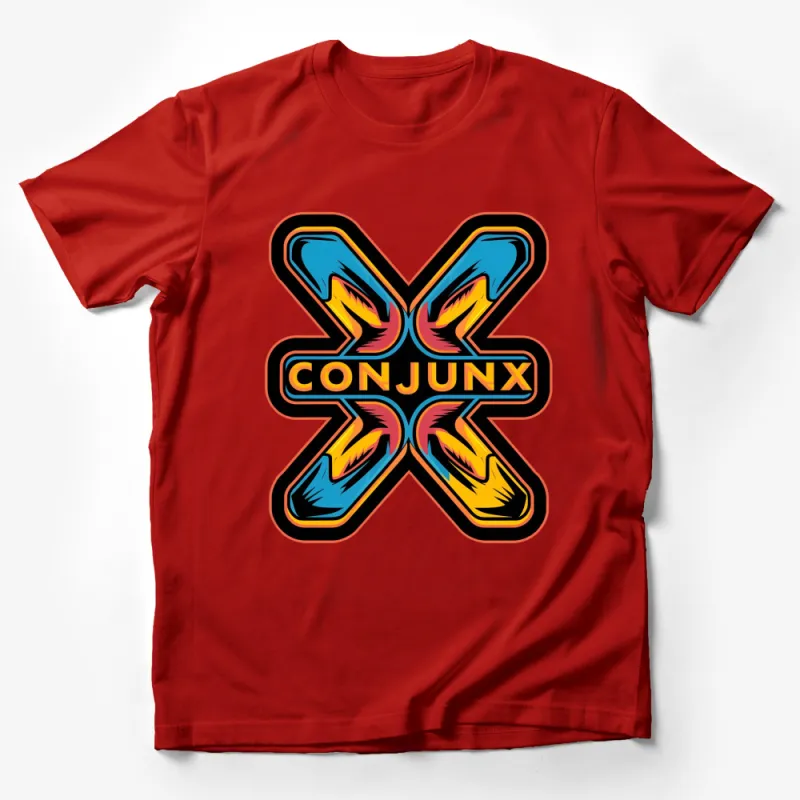 Colorful Conjungx Abstract Logo T-Shirt, Bold Graphic Tee, Vibrant Unisex Shirt for All Ages Male T-Shirt