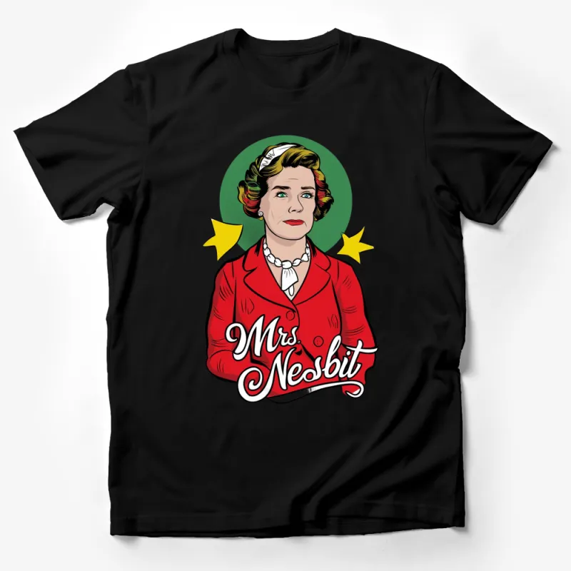 Vintage Mrs. Nesbit T-Shirt, Classic Red Jacket Graphic Tee, Retro Style, Pop Culture Apparel, Unique Gift Idea Male T-Shirt