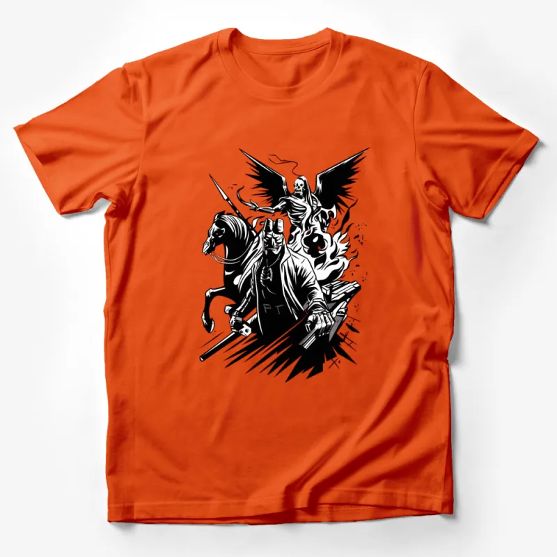 Grim Reaper on Horseback, Dark Fantasy Art T-Shirt, Gothic Rider, Skeleton Angel Design Male T-Shirt