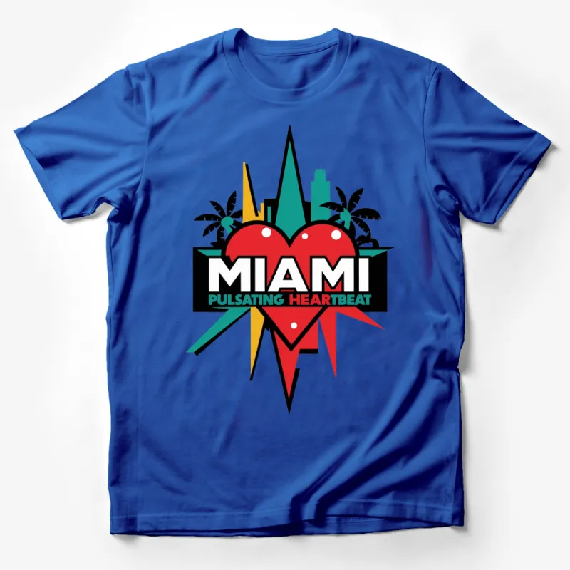 Miami Pulsating Heartbeat Vibrant City Skyline Graphic T-Shirt Male T-Shirt