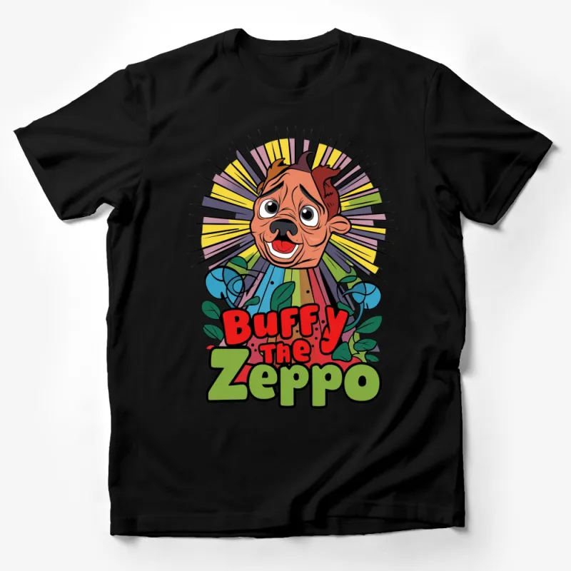 Buffy The Zeppo Cartoon Dog T-Shirt, Colorful Vintage Fan Art Tee, Retro TV Show Inspired Casual Wear Male T-Shirt