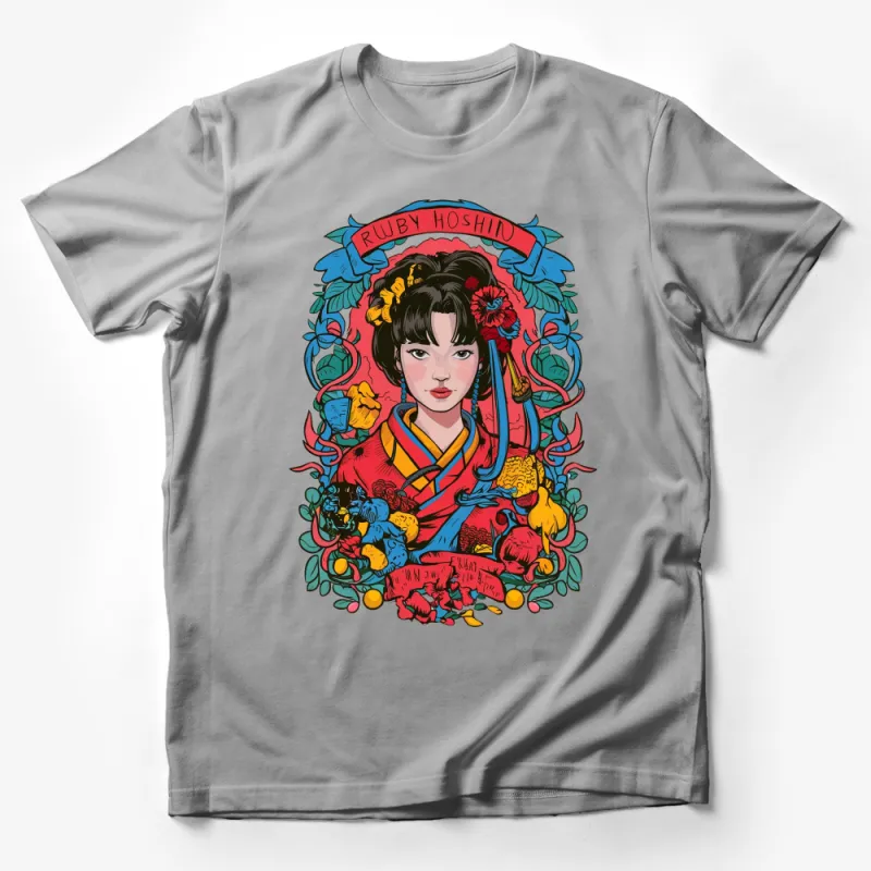 Japanese Art Inspired T-Shirt, Ruby Hoshii, Traditional Kimono Woman Graphic Tee Male T-Shirt