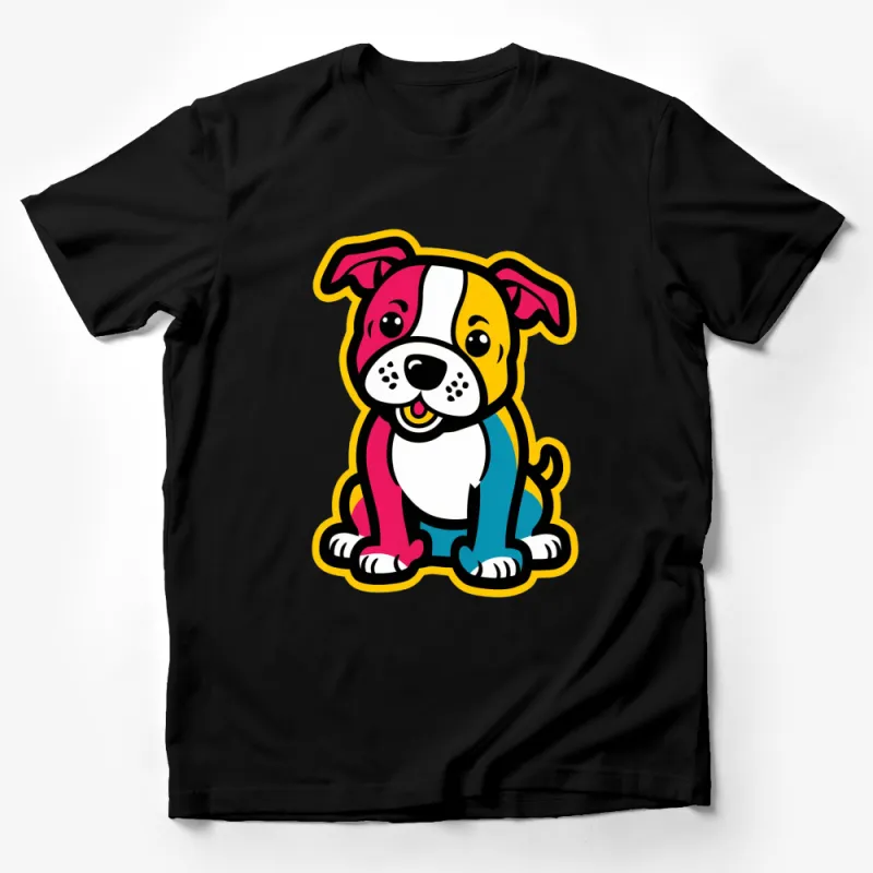 Colorful Cartoon Dog T-Shirt, Cute Puppy Graphic Tee, Unisex Kids and Adult Sizes Male T-Shirt