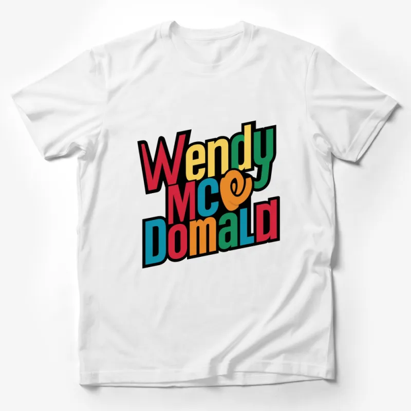 Vibrant Wendy McDonald Text Pop Art Style T-Shirt, Graphic Tee for Men and Women, Bold Colorful Fashion Male T-Shirt