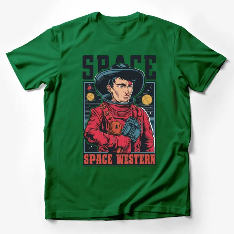 Space Western Astronaut Design T-Shirt, Vintage Style Sci-Fi Astronaut Apparel, Unique Graphic Men's Tee Male T-Shirt