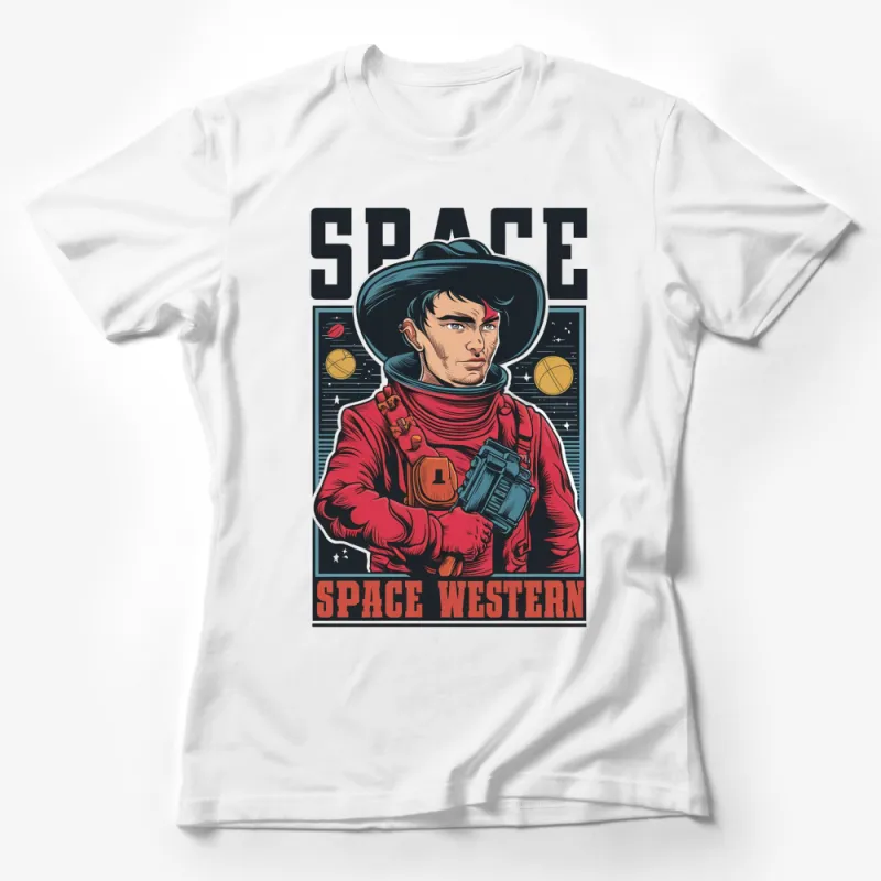 Space Western Astronaut Design T-Shirt, Vintage Style Sci-Fi Astronaut Apparel, Unique Graphic Men's Tee Female T-Shirt