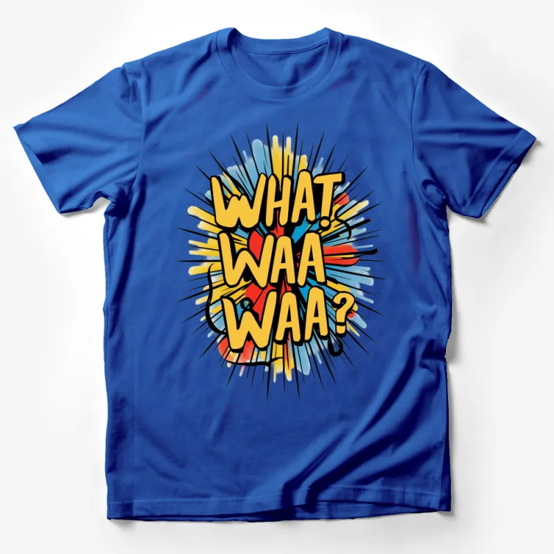 Colorful Comic Book Phrase What Waa Waa? T-Shirt, Pop Art Style Graphic Tee, Bright Colors Male T-Shirt