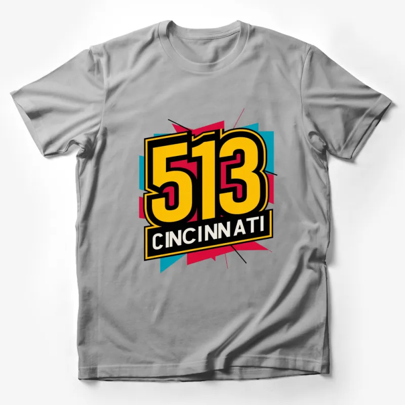 Cincinnati 513 Area Code Bold Graphic T-Shirt, Colorful Retro Design, Urban Streetwear Male T-Shirt