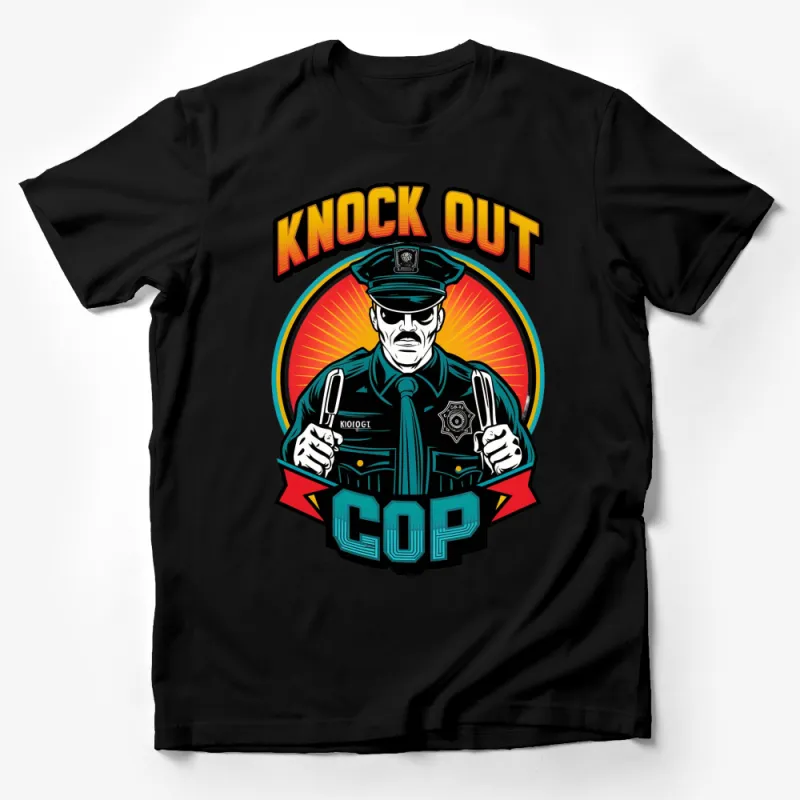 Retro Police Officer Knock Out Cop Graphic T-Shirt, Vintage Style Law Enforcement Tee Male T-Shirt