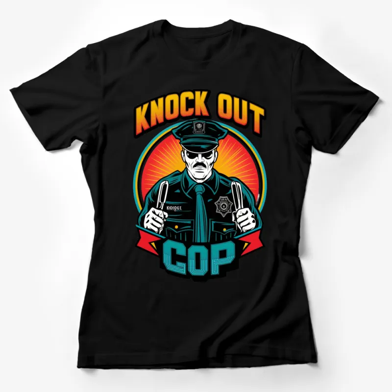 Retro Police Officer Knock Out Cop Graphic T-Shirt, Vintage Style Law Enforcement Tee Female T-Shirt