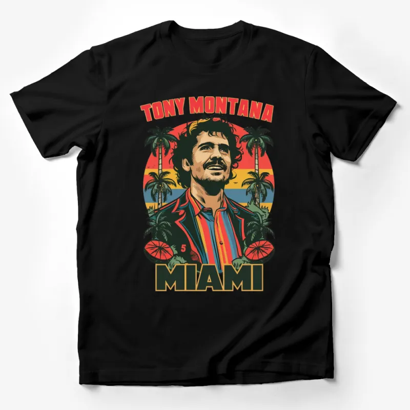 Tony Montana Miami Retro Movie Graphic T-Shirt, Vintage Style Tropical Design, Men's Fashion Tee Male T-Shirt