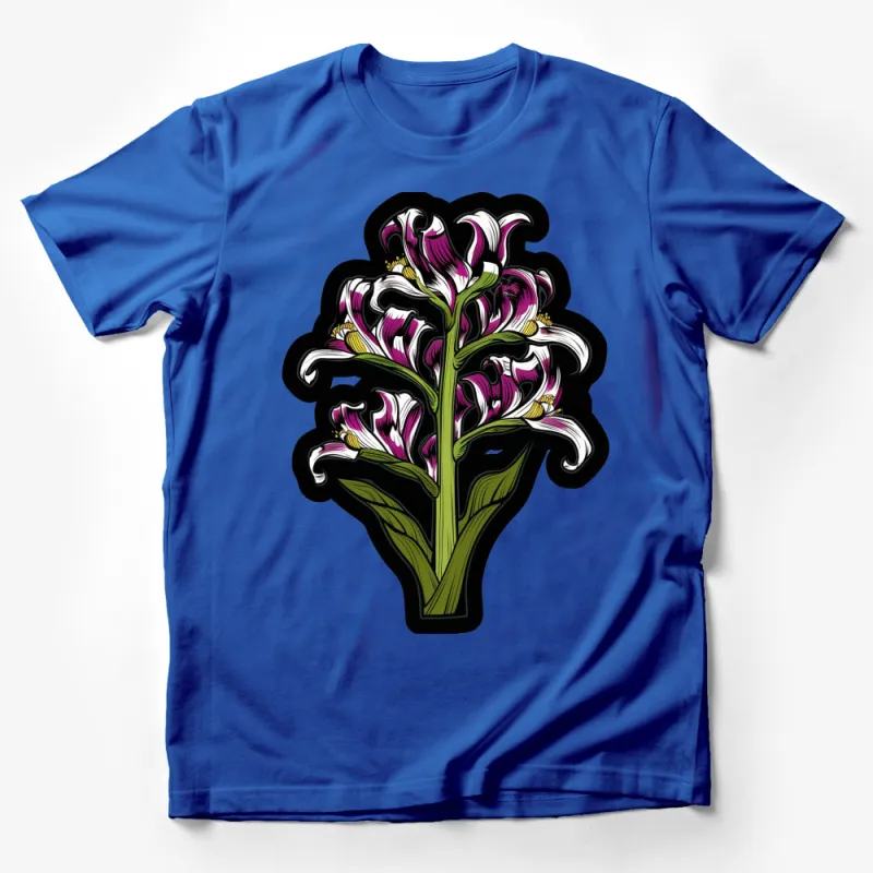 Floral Art T-Shirt, Purple and White Flower Design, Stylish Botanical Tee, Unique Nature Inspired Fashion Male T-Shirt